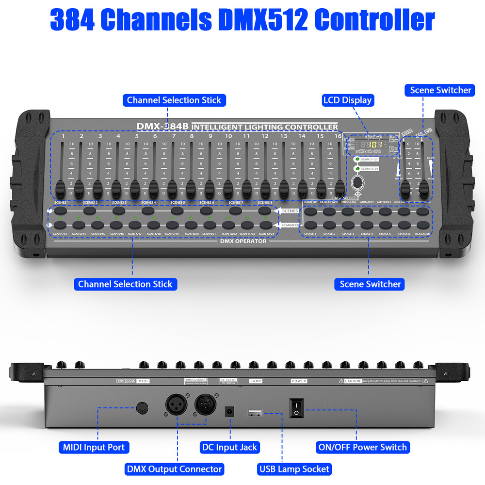 DMX 512 384 Channels Operator Console Controller For Stage Lighting DJ Party US