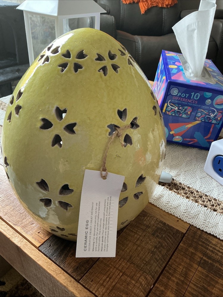 POTTERY BARN TERRACOTTA EASTER EGG LUMINARY/LANTERN YELLOW