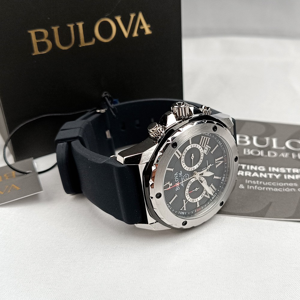 Bulova Marine Star 98B127 Chronograph Black Dial Rubber Strap Men's Quartz Watch