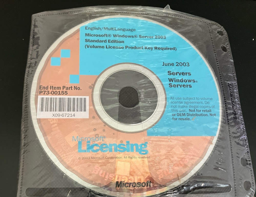 Microsoft Licensing Windows 2003 Server Standard Edition CD P73-00155 Sealed New