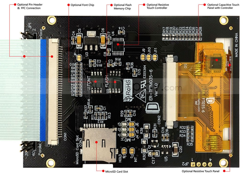 3.5" TFT LCD Display w/Capacitive Touch Panel Screen,Breakout Board,Tutorial