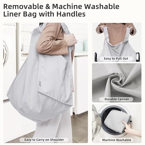 Rolling Laundry Hamper with Wheels Laundry Sorter Rolling 3-Section Grey