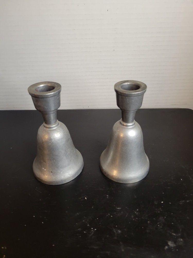 PEWTER TAPER CANDLESTICK / BELL COMBO PAIR - 2