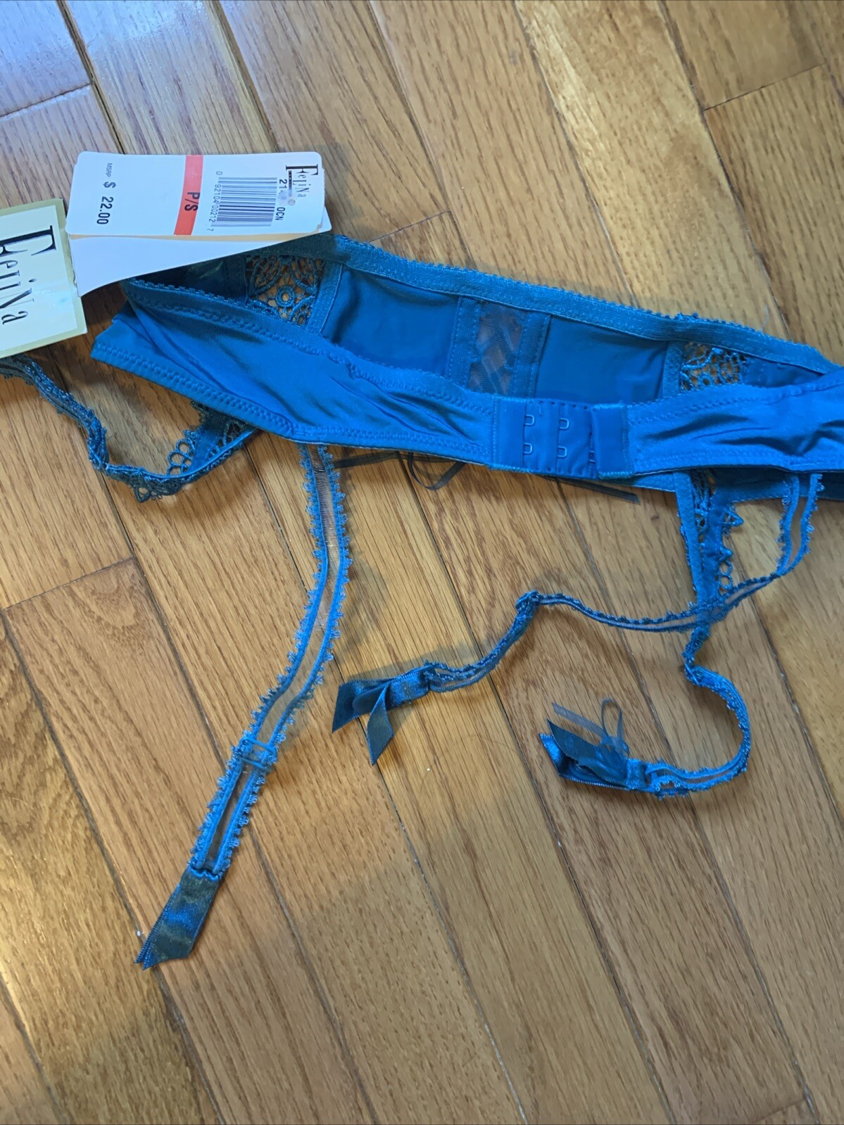 NWT FELINA Lingerie Crochet LACE GARTER BELT Teal 2148 P/S