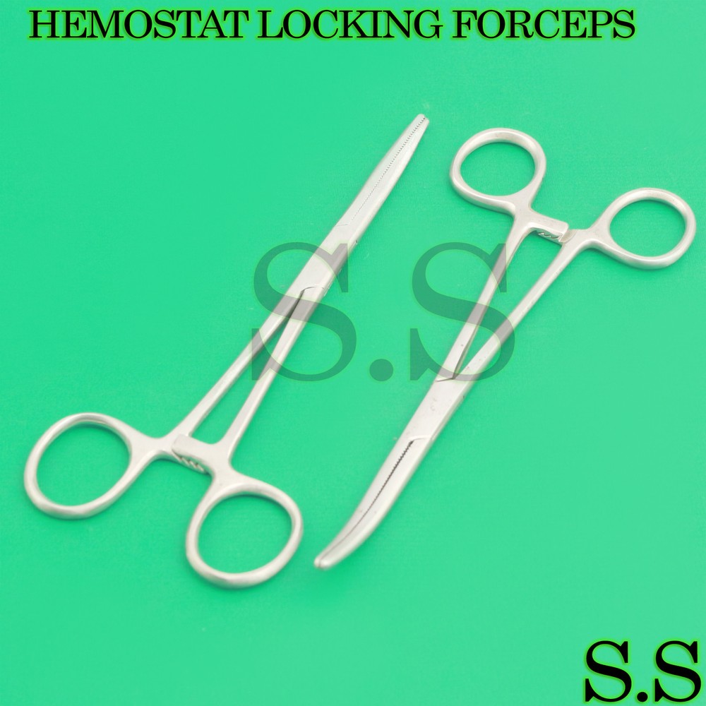 2 FULL SERRATED HEMOSTAT LOCKING FORCEPS 8" STRAIGHT & CURVED TIP