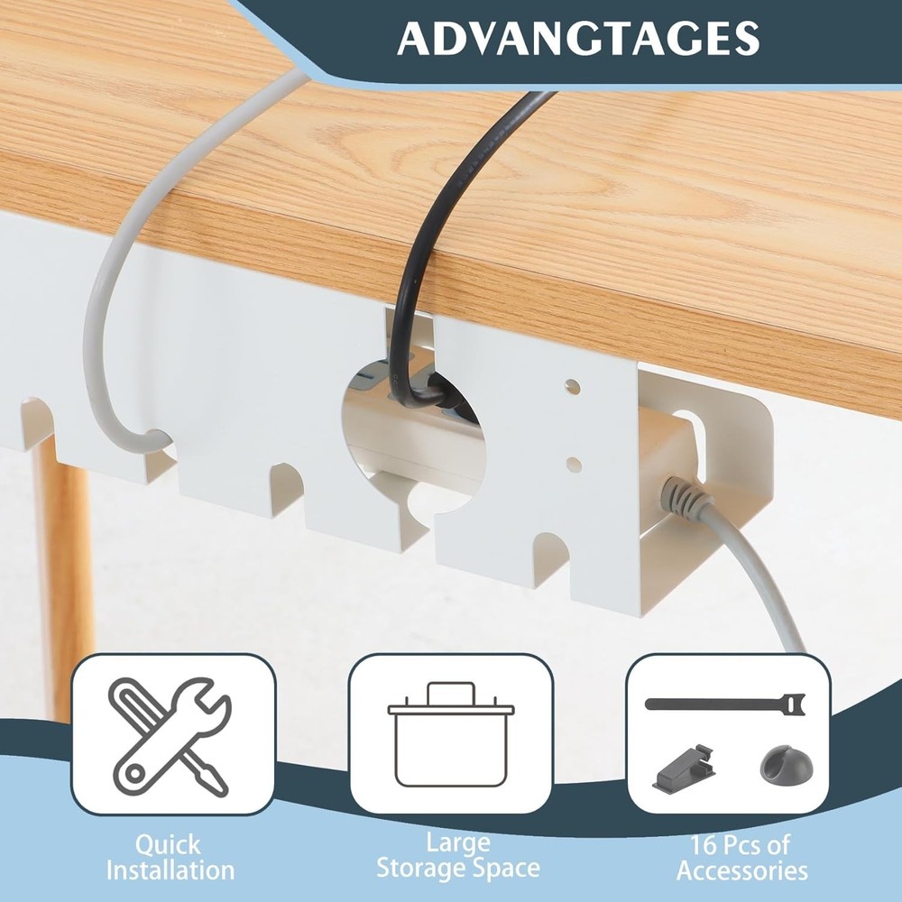 Under Desk Cable Management Tray 2 Pack White, Cable Management Under Table....