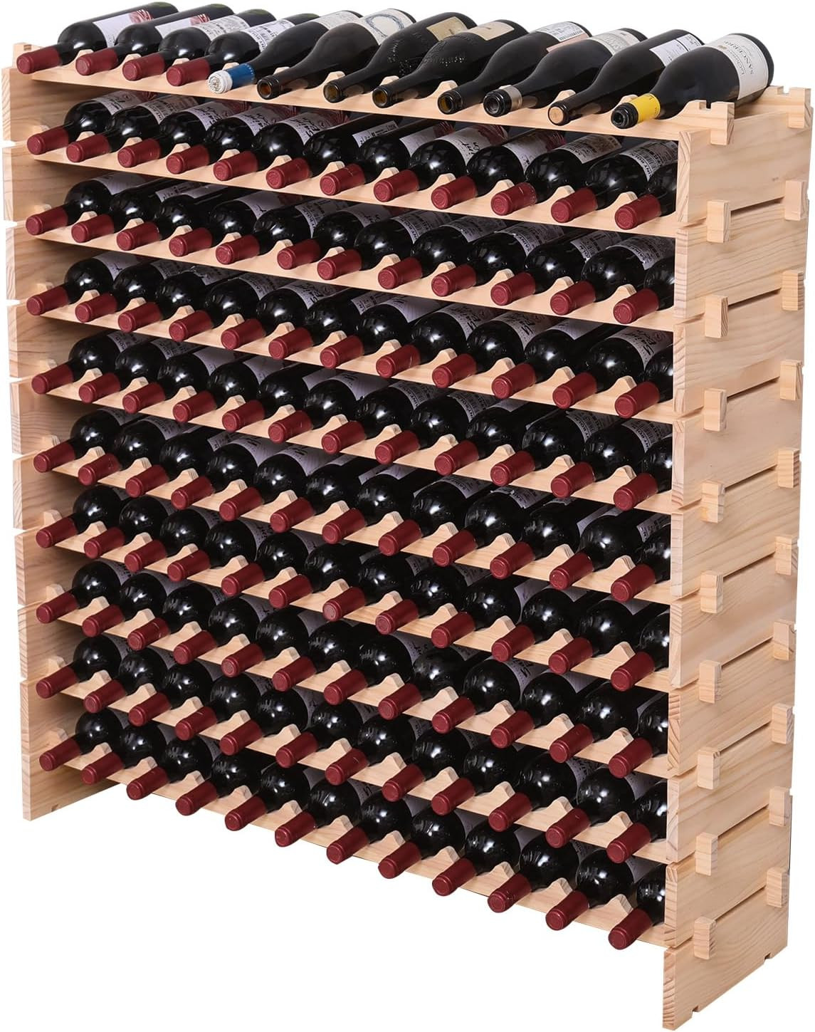 Wood Stackable Storage Modular Wine Rack Cabinet 120 Bottle Freestanding Floor W