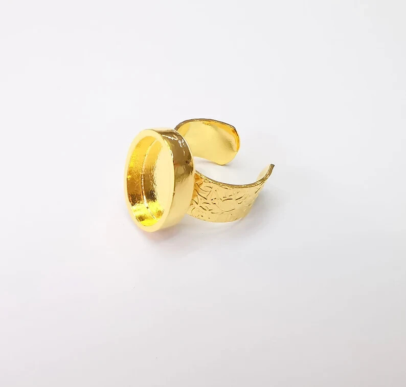 Shiny Gold Plated Ring Blank Base Bezel Setting Adjustable Ring 18x13mm G35178