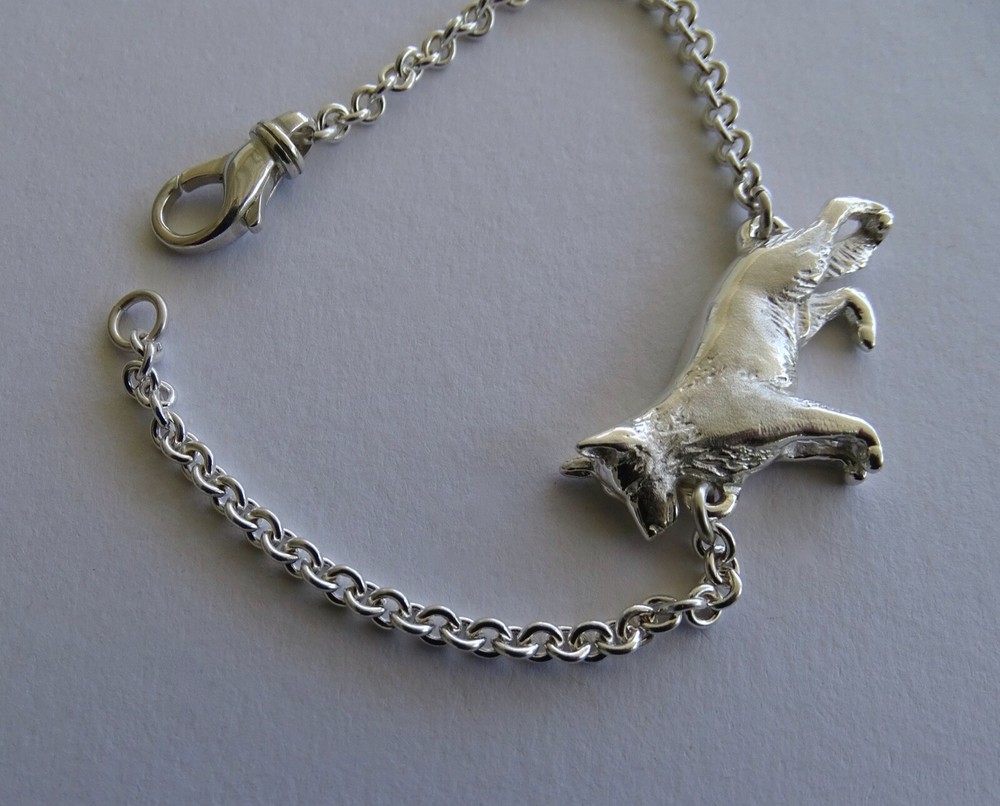 Large Sterling Silver German Shepherd Dog Standing Study Bracelet