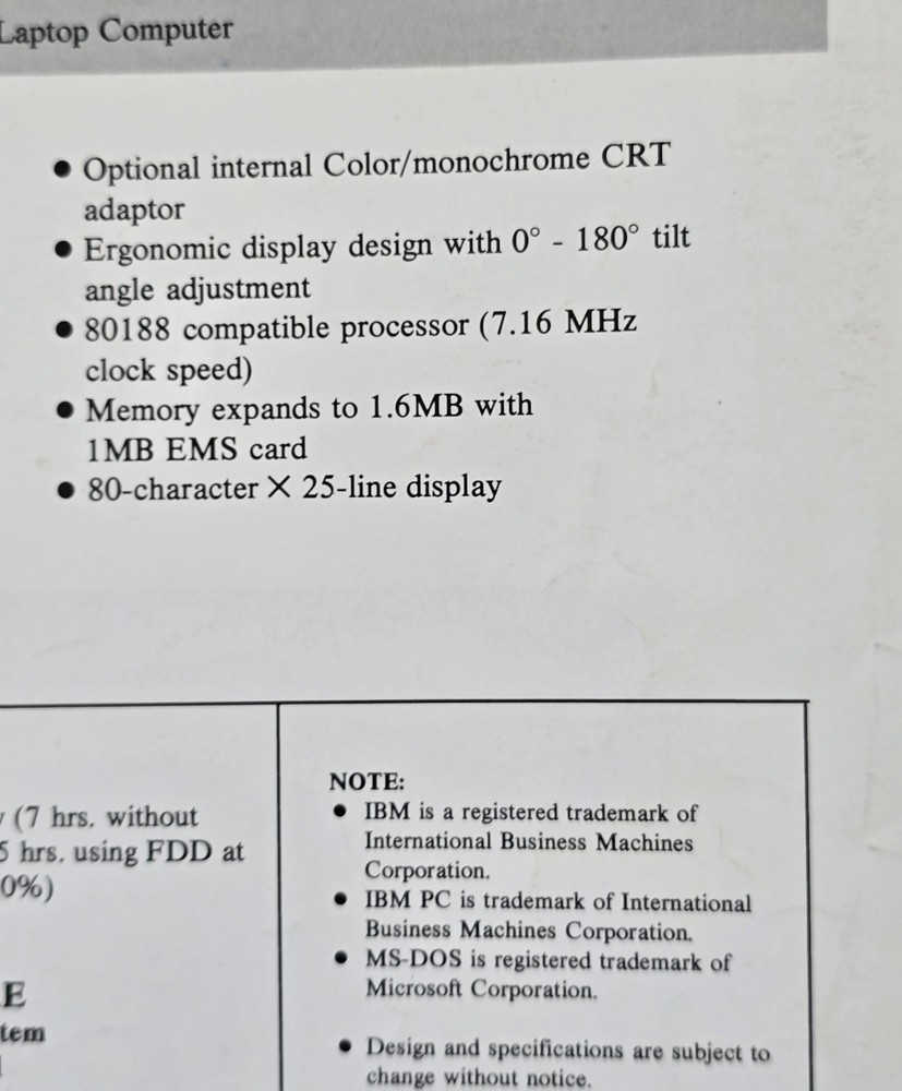 Sharp - PC-4501-3 Laptop Computer - Product Specifications Handout (1 Sheet)