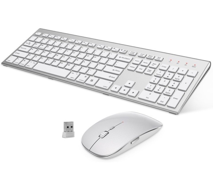 🔥Silver, White Wireless Keyboard, Mouse, Rechargeable Full Size Flat, Thin Set