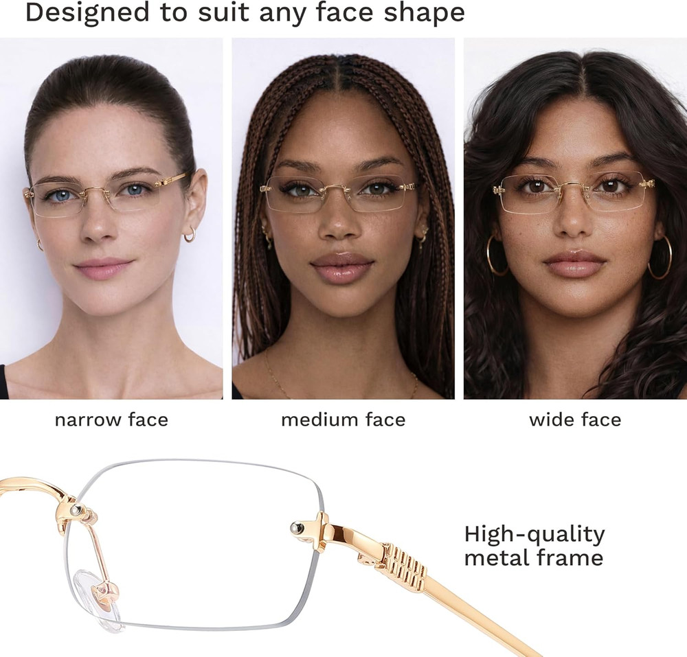 Ultra-Light Statement Glasses — Rectangular Metal Blue-Light Frames for Women