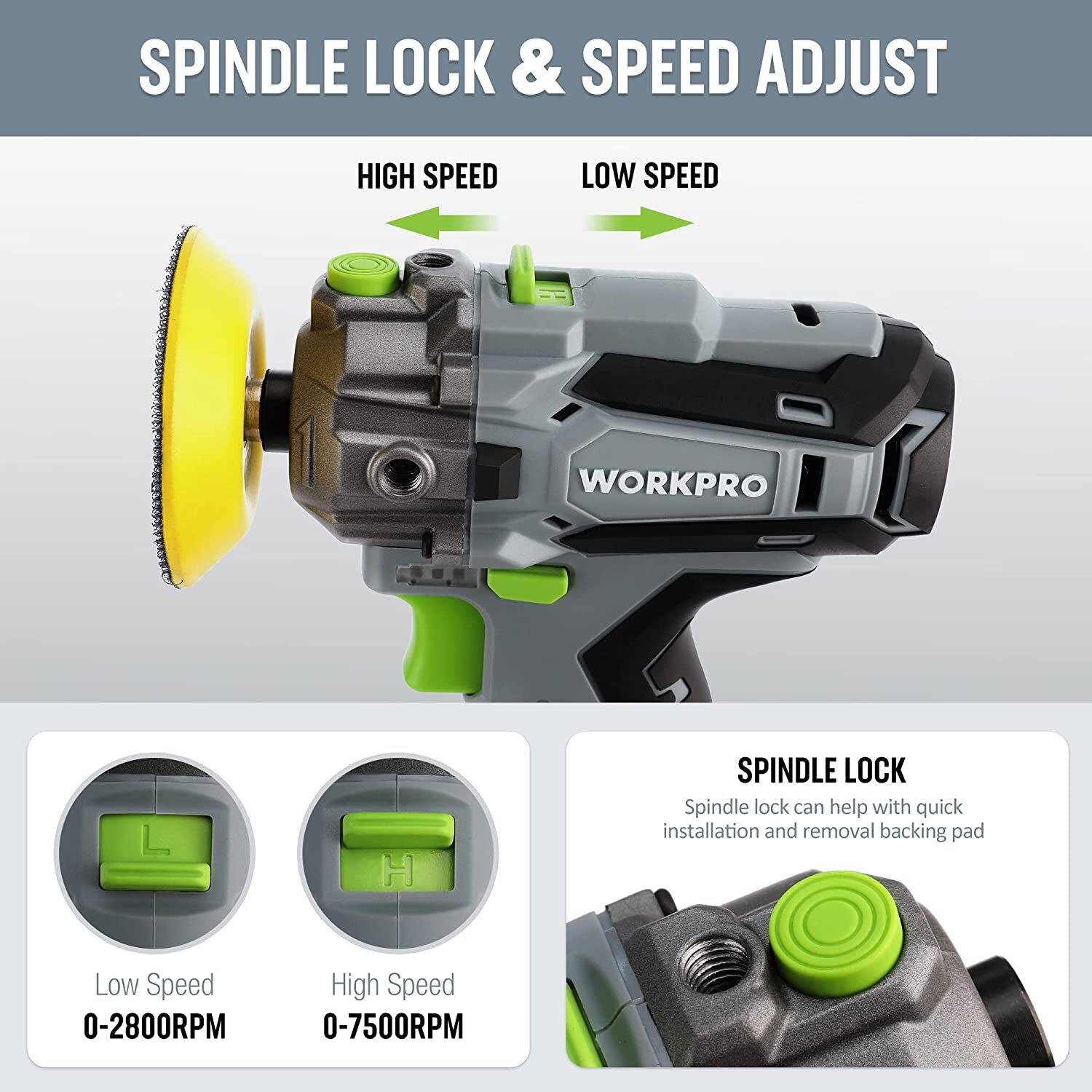 WORKPRO 12V Cordless Polisher 3" Mini Car Detailing Buffer & Sander Machine Kit