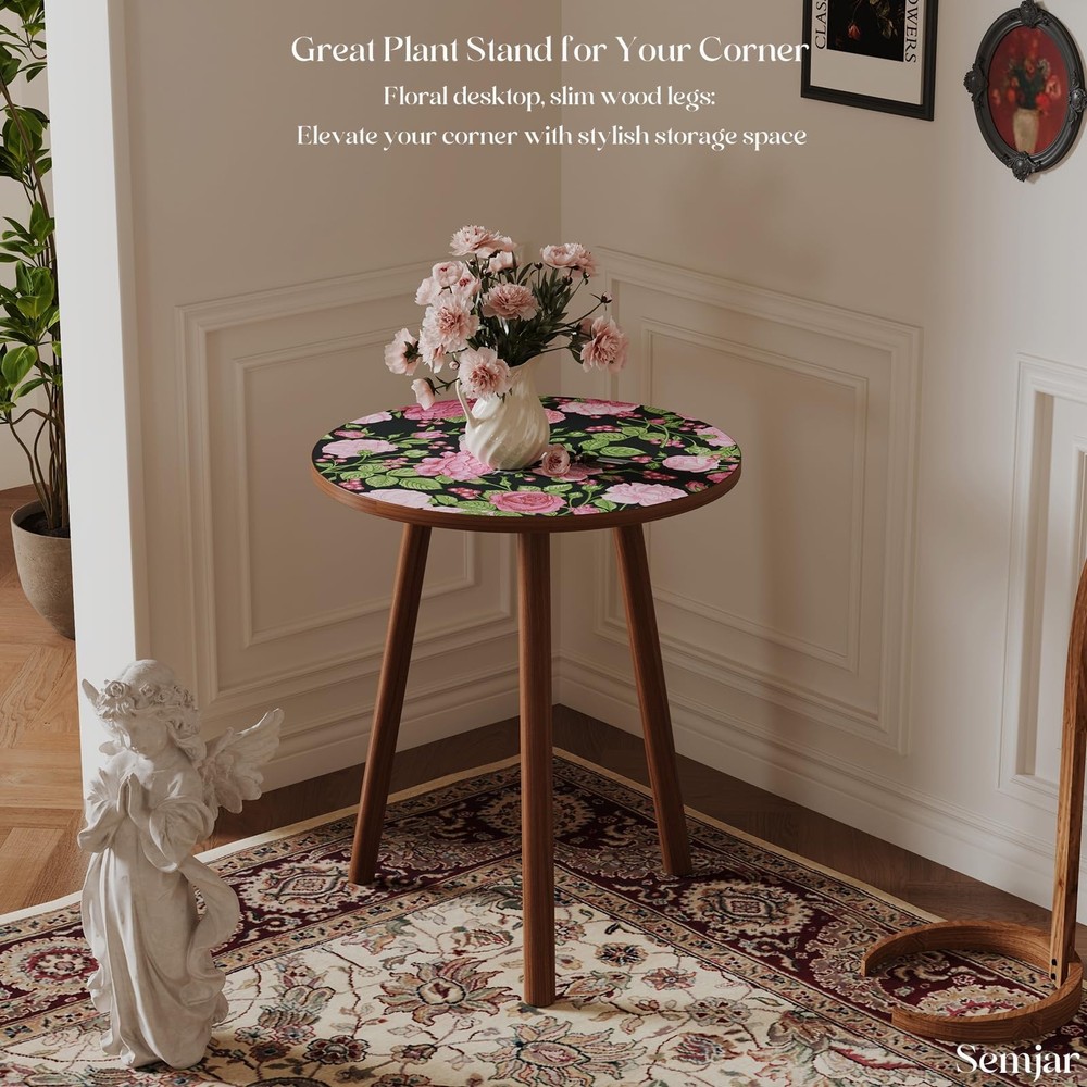 Round Side Table,Mid Century Modern End Table for Couch Bedside,Easy Assembly...