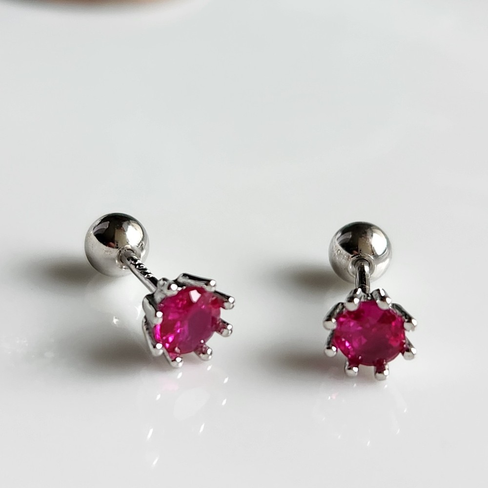 1CT Ruby 5mm Small Stud Earrings Ball Screw Back 925 Sterling Silver