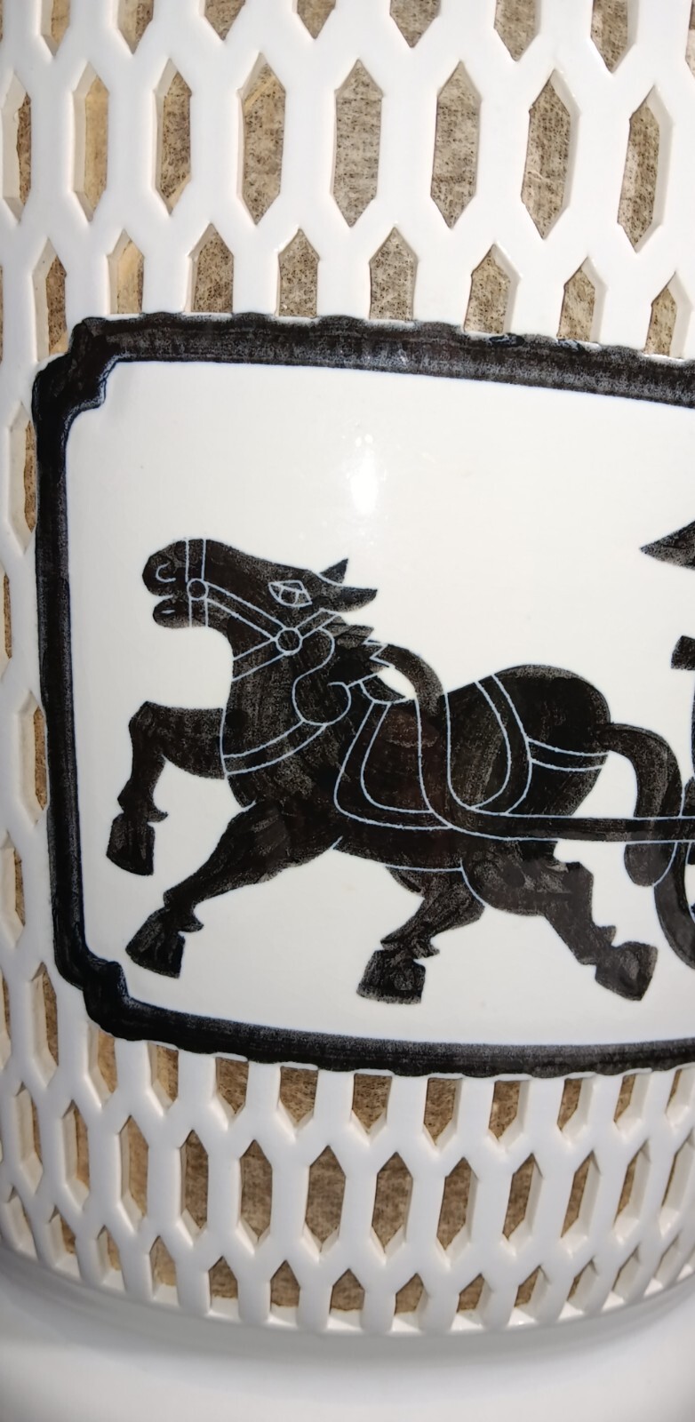 Vintage Blanc de Chine Pierced Reticulated Lamp Chariot Motif