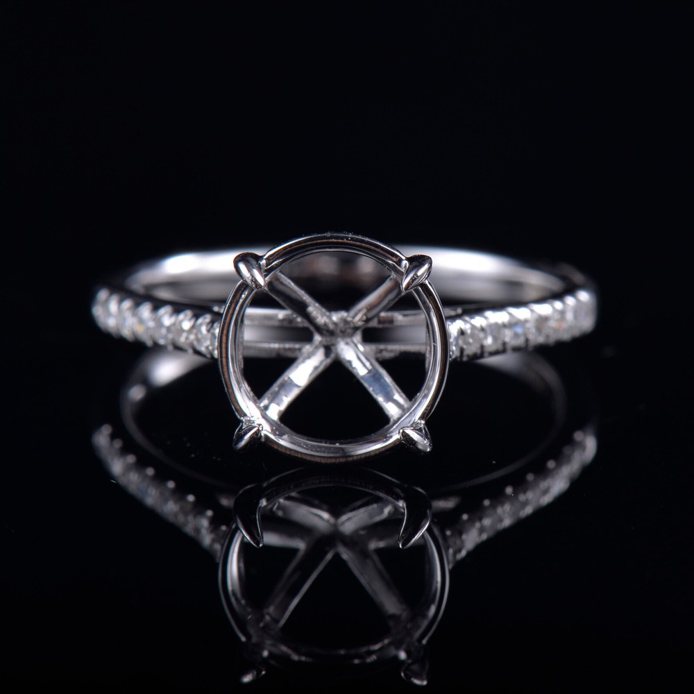 Natural Diamond Semi Mount Ring Setting Round 9.0mm Solid 14K White Gold
