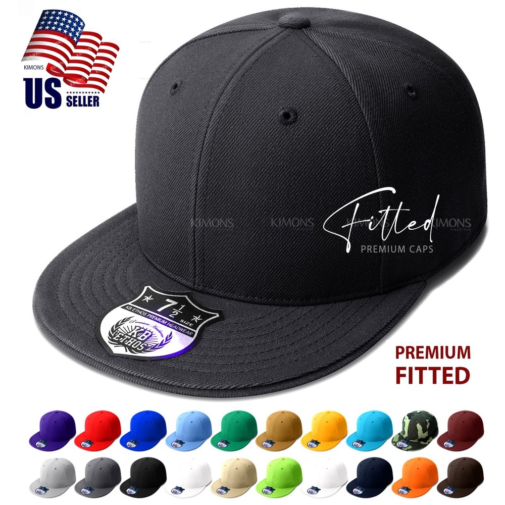 Premium Solid Fitted Baseball Cap Hat Blank Plain Flat Bill 9-Sizes Trucker 2026