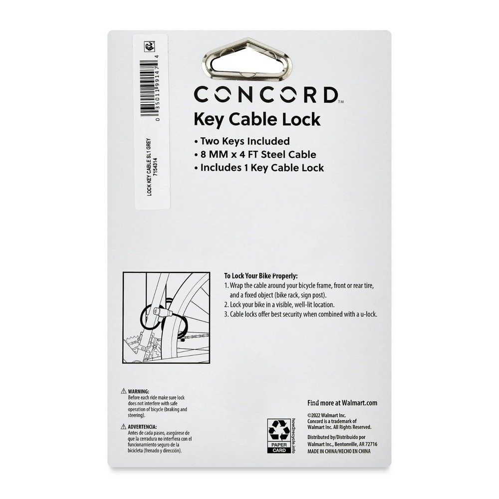 Concord 8MM Key Cable Bicycle Lock
