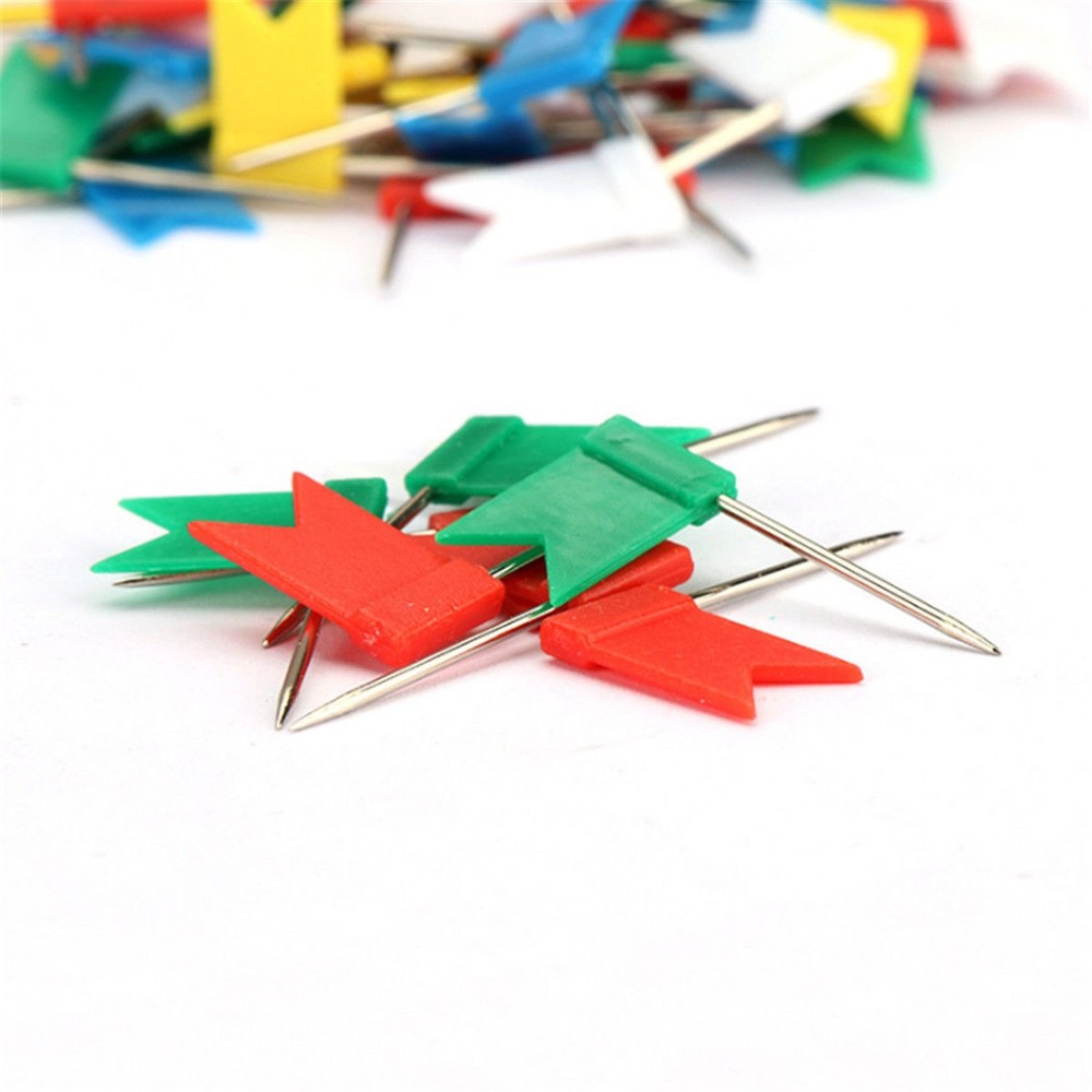 100PCS Flag Marker Shape Map Pins Cork Notice Board Push Assorted Office&Home E