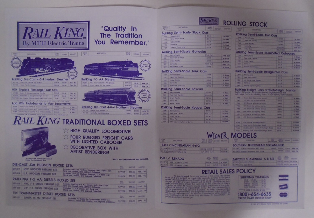 MTH ELETRIC TRAINS SPRING 1996 CATALOG & PRICE GUIDE