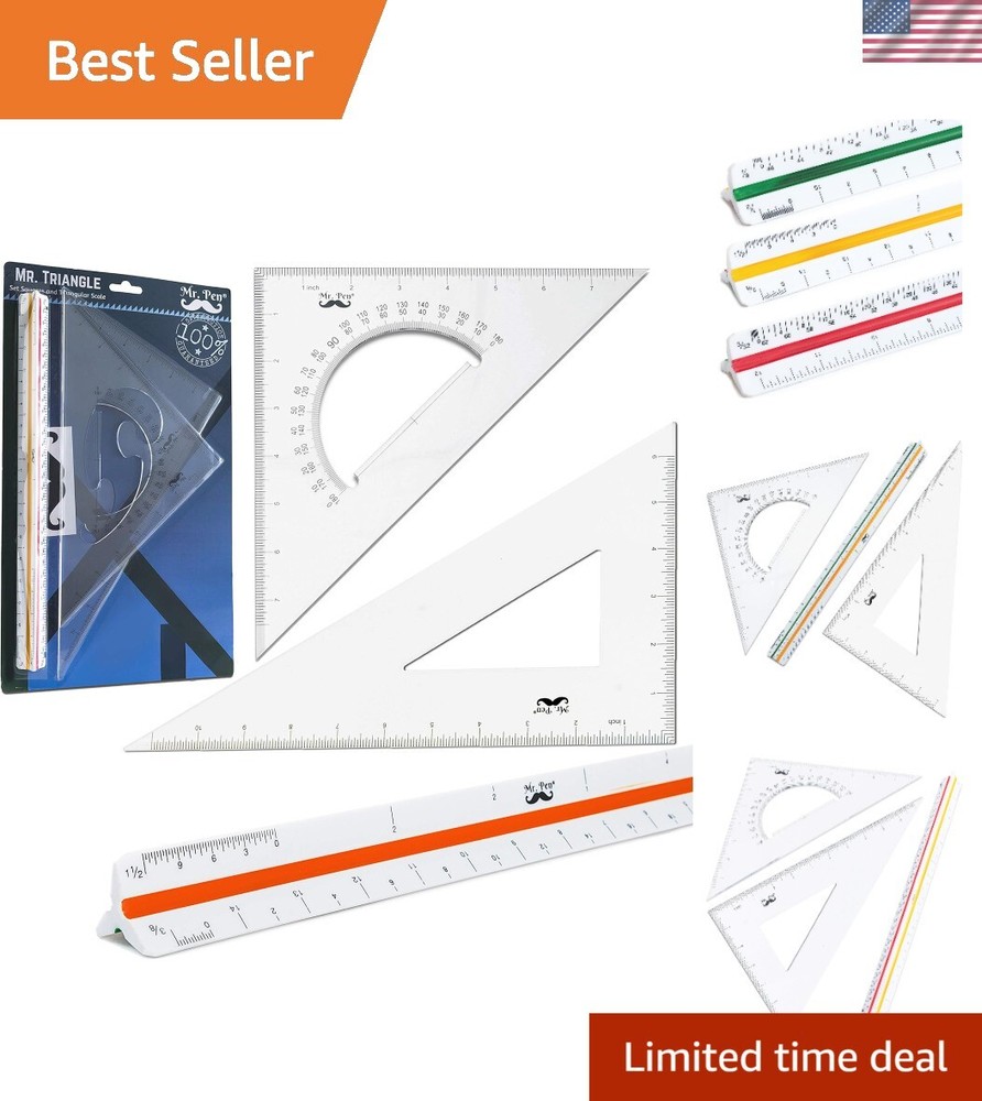 Precision Triangular Ruler Set: 12" Architect's Scale & 30/60, 45/90 Triangles