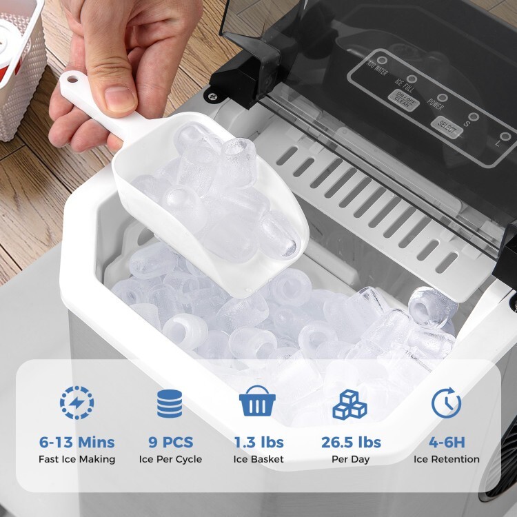 Home Kitchen Countertop Ice Machine Portable Ice Cube Maker With Self-Cleaning