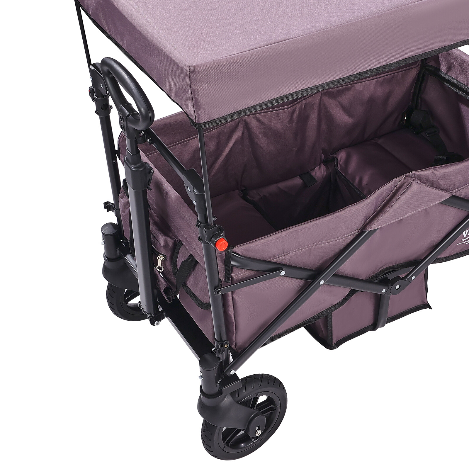 VEVOR Wagon Stroller Push Pull Quad Collapsible for 2 Kids w/ Canopy Dark Purple