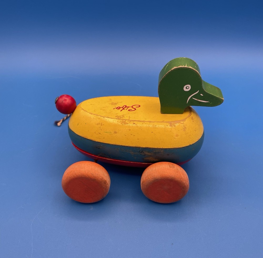 Vintage Stacking Toy Sifo String Pull Duck Wooden 1960’s Waddles when pulled