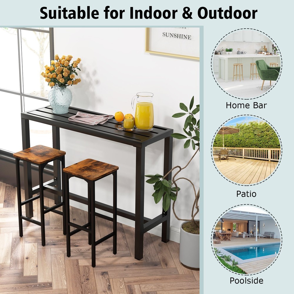 Outdoor Metal Bar Table 48" Patio Rectangular Counter Height Dining Table Black