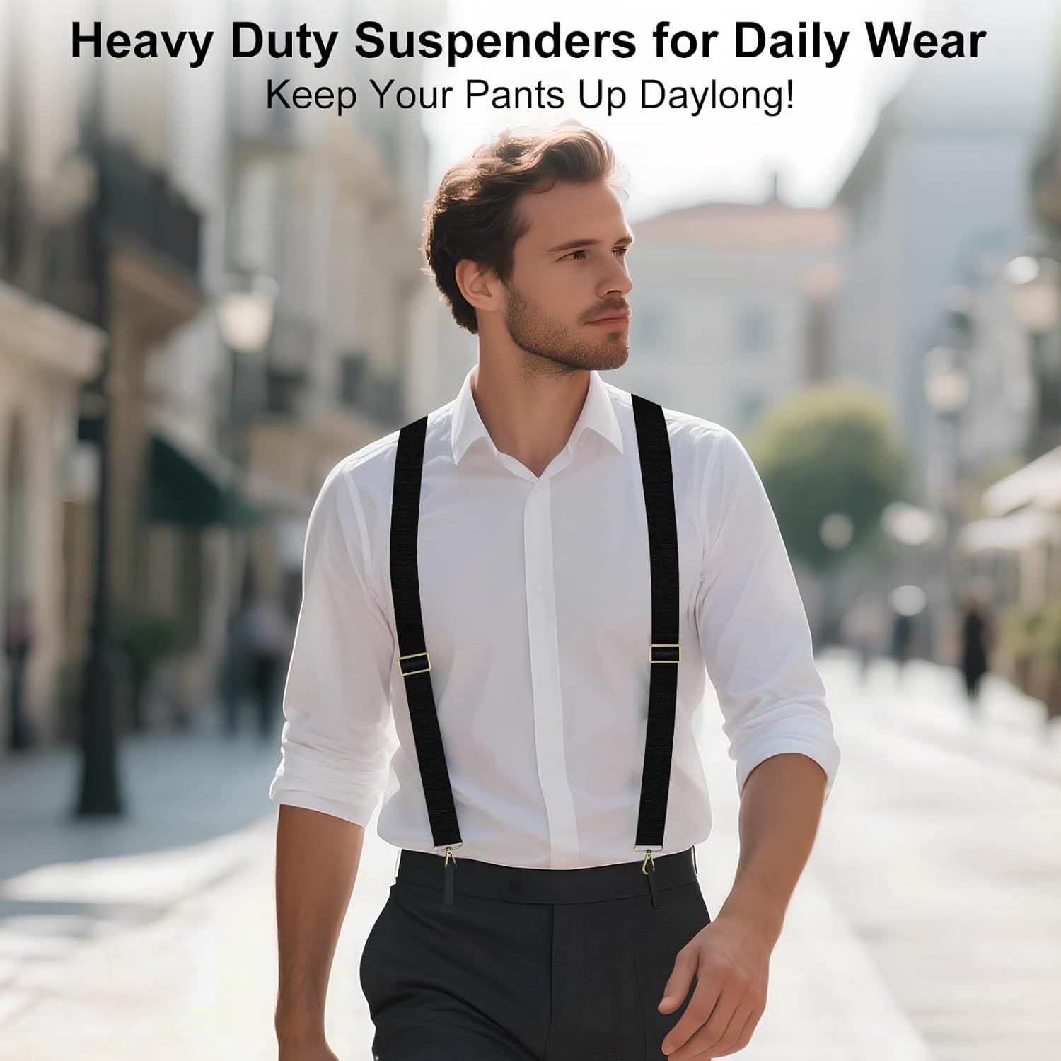 Suspenders for Men Heavy Duty, X Back Hidden Suspender 1.5" Under Clothing