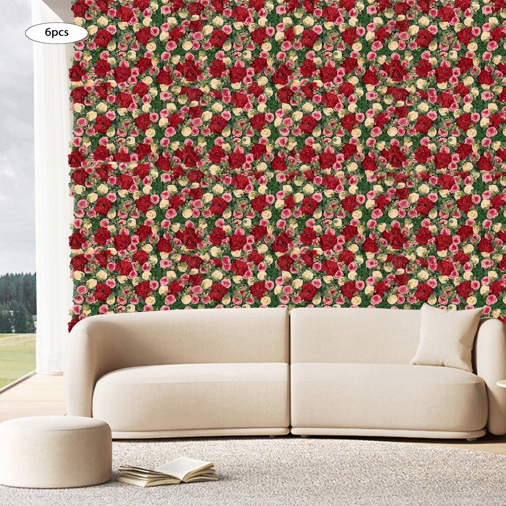 6Pcs Artificial Flower Wall Panel Backdrop Wedding Rose Hydrangea Flower Decor