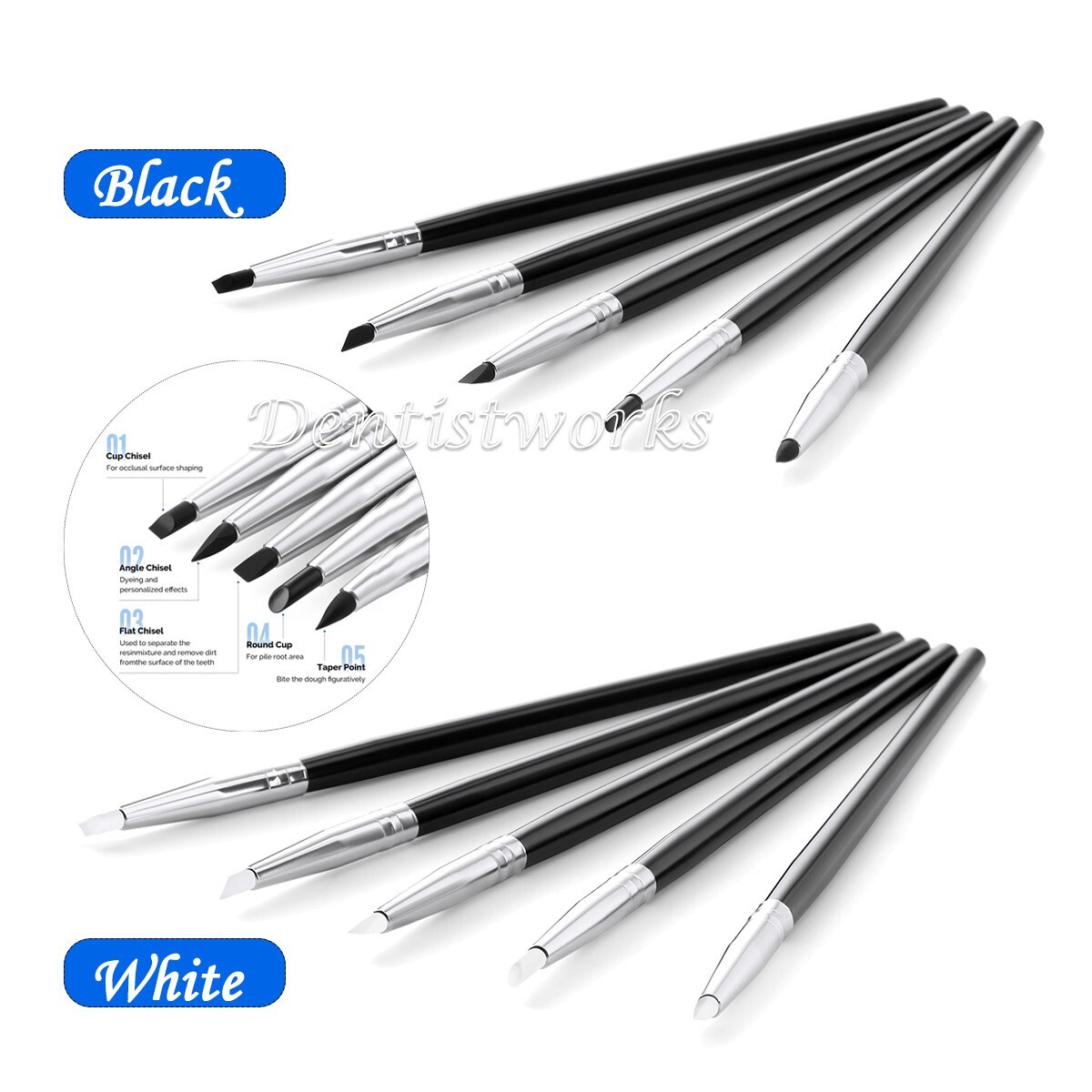 Dental Composite Resin Brush Porcelain Teeth Silicone Pen Silicone 5Pcs /Set