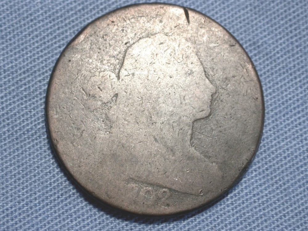 scarce early COPPER ** 1802 Draped Bust LARGE CENT ** NO STEMS