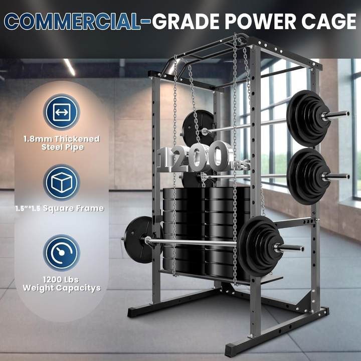 Multi-Function Power Rack Squat Cage 1200LBS Adjustable for Home Commercial Gym