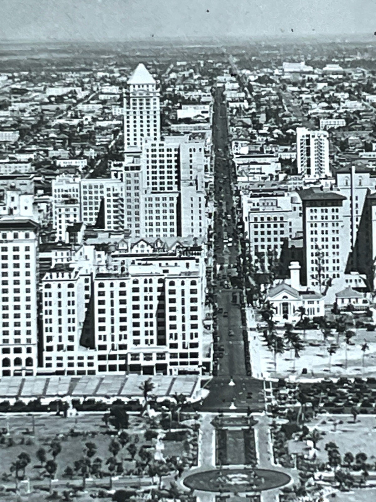 Circa 1940 Glass Slide 3 1/4 X 4 Downtown Miami Beachfront Flagler Street