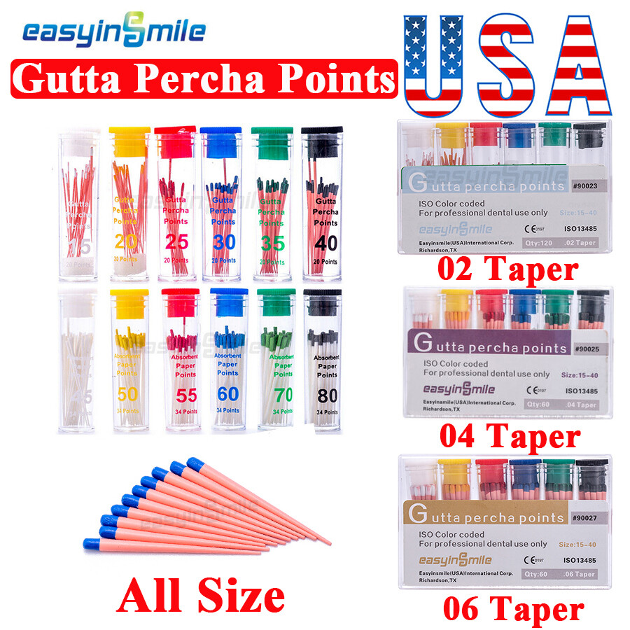 Endodontic Gutta Percha Points Dental Endo Root Canal .02/.04/.06 Taper 60/120pc
