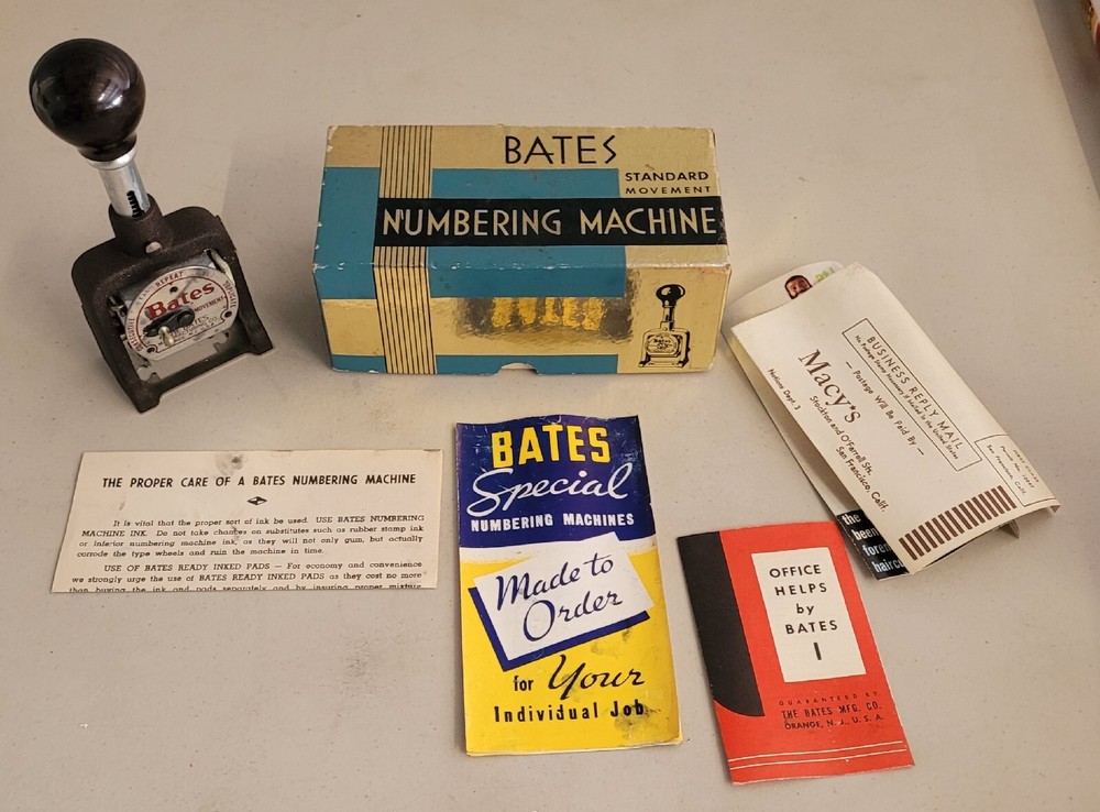 Vintage Bates  Numbering Machine 7 Wheels Style E