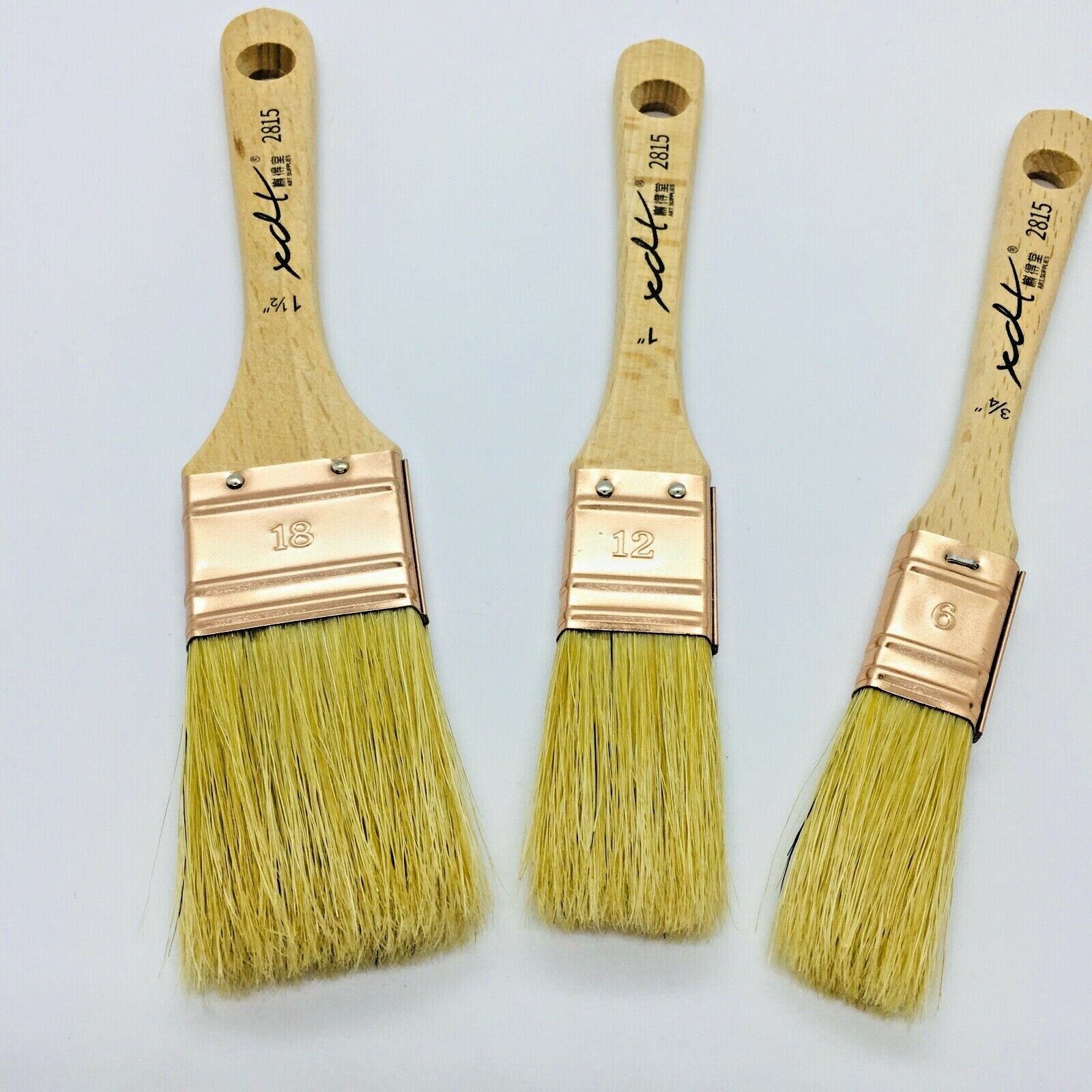 XDT#2815 Hake Paint Brush Painting Brushes 3Pc Hog Bristle 0.75in+1in+1.5in