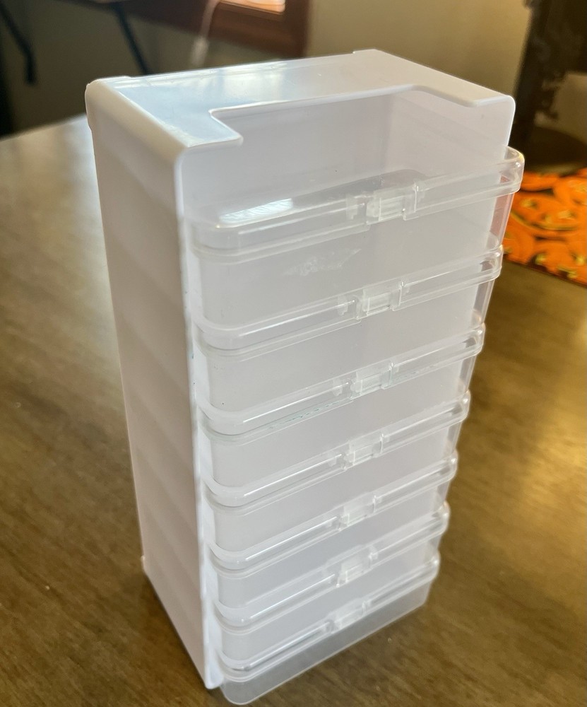 Stackable Storage Box, 6 Compartments, Small Rectangle, 8x4 in, Clear plastic
