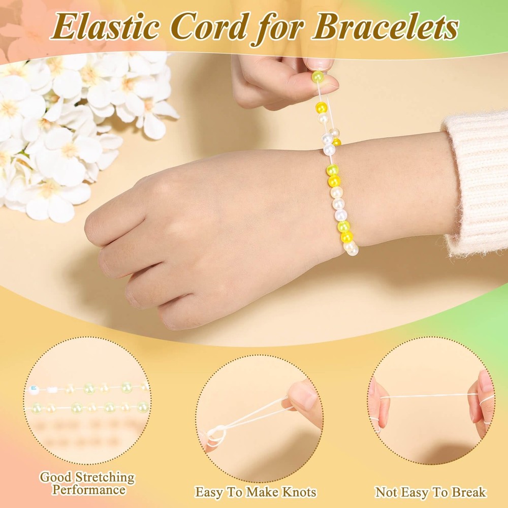 PAXCOO 2 Pack Elastic String for Bracelets, Stretch Magic 2 White