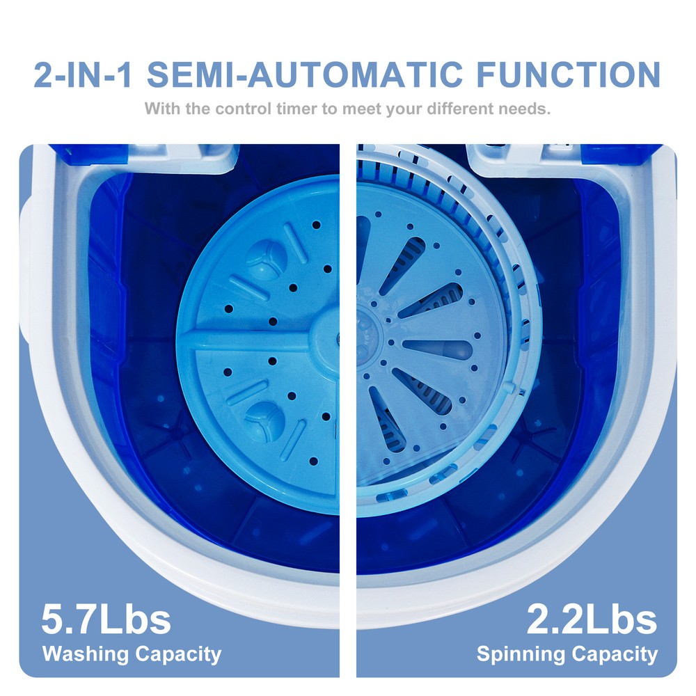 Mini Portable Washing Machine Top Load Washer W/ Double Knobs Timer Control