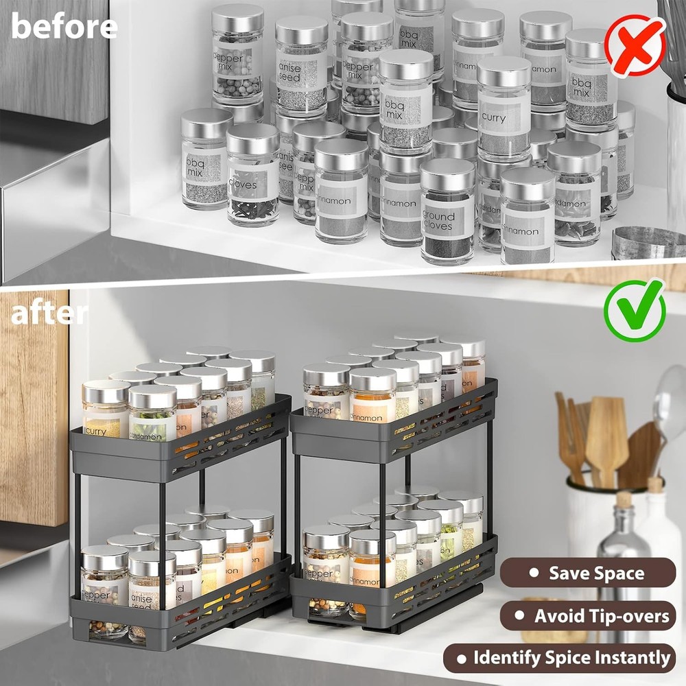 2 Pack Pull Out Spice Rack Organizer Cabinet Slide Out Organizer