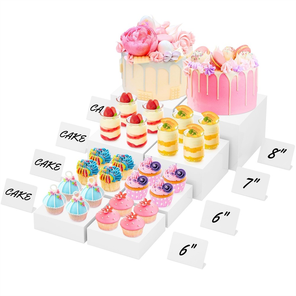 8” Buffet Risers with Mini Signs, Buffet Table Risers and Stands, Acrylic Cub...