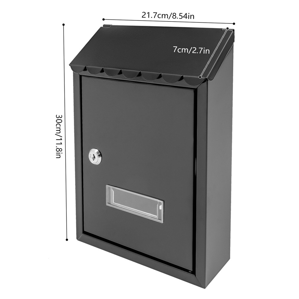 Wall Mount Rectangular Locking Mailbox W/ 2 Keys Black Residential Mail Box ﻿