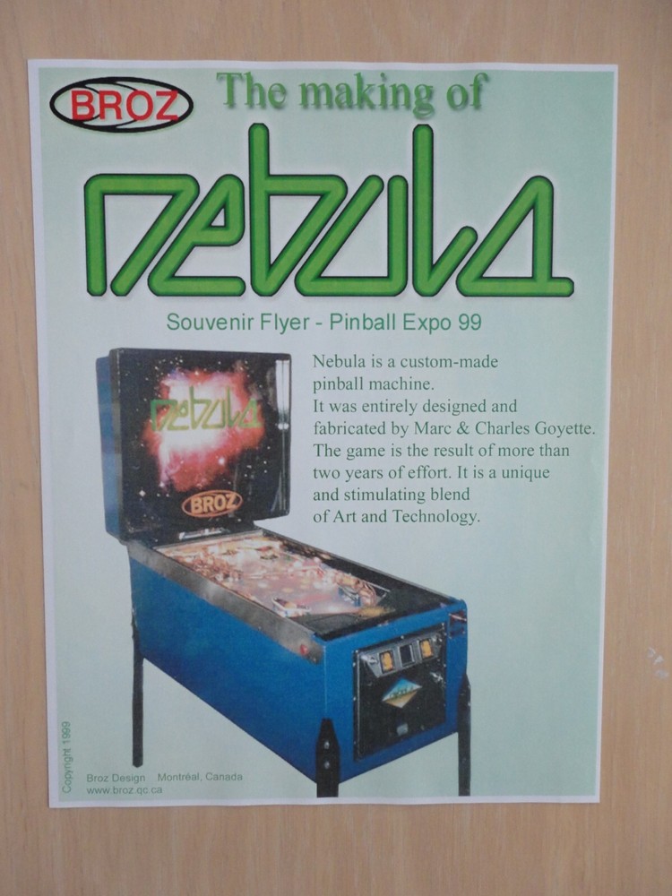Nebula Pinball Machine Flyer Original Brochure