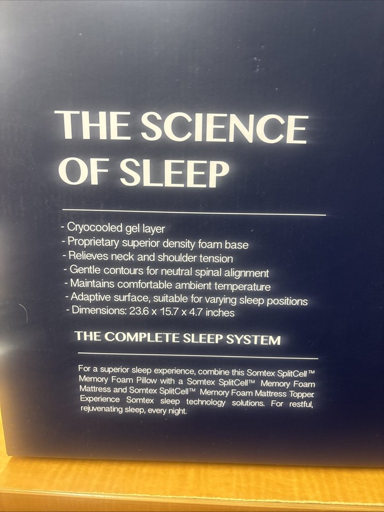 Somtex Split Cell Memory Foam Pillow New In Box