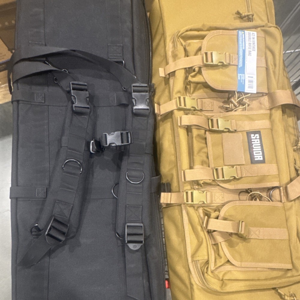 SAVIOR Tactical Gear Bag Black Tan Multiple Pockets Adjustable Straps Fabric