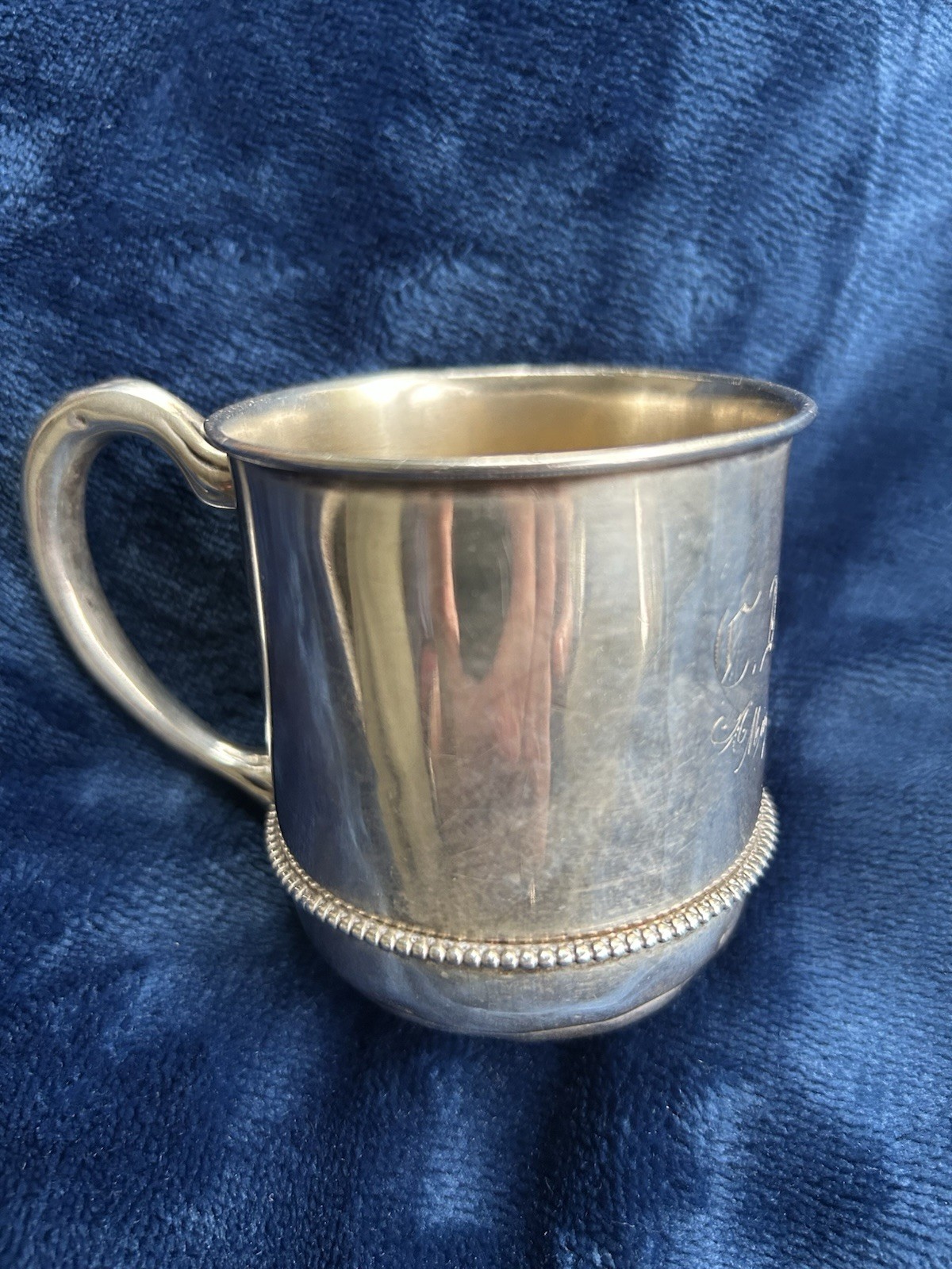 Antique STERLING Silver Baby Cup Heavy Engr. C.A.F.,Jr. May 15, 1910 89.4 Grams