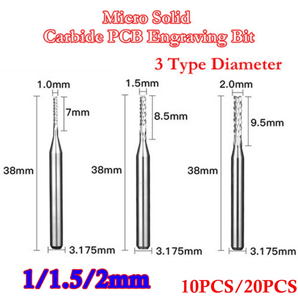 1-2mm Micro Solid Carbide PCB Engraving Bit Corn End Mill Cutter For CNC 10/20x